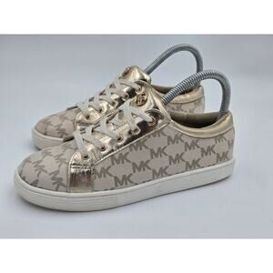 Michael Kors Girls Size 3 Jem Daley MK Monogram Gold Lace-Up Low Top Sneakers